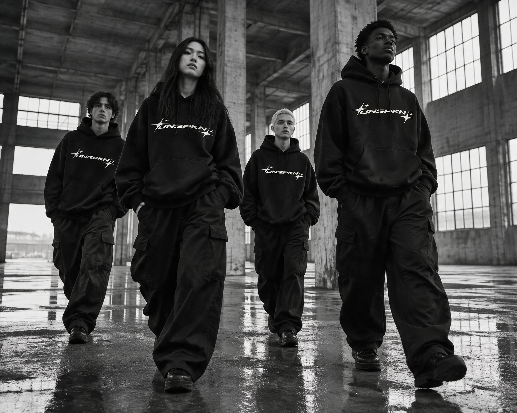 UNSPKN crew in black hoodies
